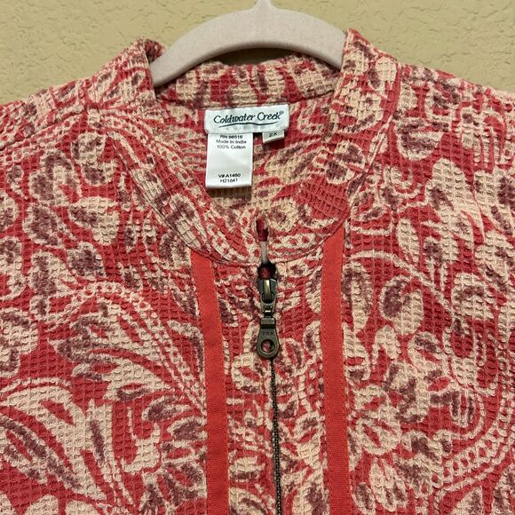 Coldwater Creek Textured Waffle Knit Jacket Womens 2X Pink Floral Paisley Boho - Picture 4 of 6